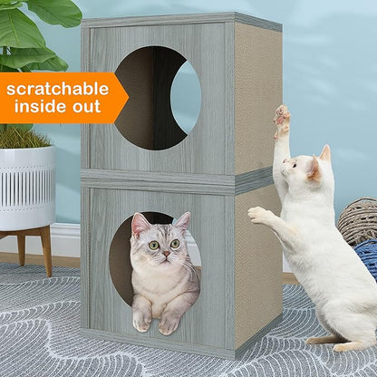 Way Basics Cat Scratching Post House Cube Scratcher (Tool-Free Assembly) - PAWPICO