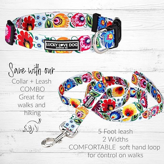 Lucky Love Dog - Easy Click Buckle Dog Collar with Leash Set Combo, Durable & Comfortable Collar for Male & Female Dogs, Pet Collar for Small to Large Dogs, Secure Fit - Ladybird Combo, X-Small LuckyLoveDog