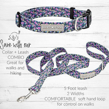 Lucky Love Dog, Comfortable, Soft, Cute Female Dog Collar for Tiny Dogs, Black & Purple Floral Print, Adjustable Nylon Collar, Primrose, XS LuckyLoveDog